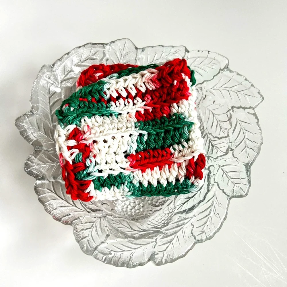 HAND CRAFTED Christmas Crocheted 100% Cotton All Purpose Dish or Wash Cloth